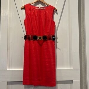 Antonio Melani Orange Coral Sleeveless Linen Belted Mini Dress Size 6